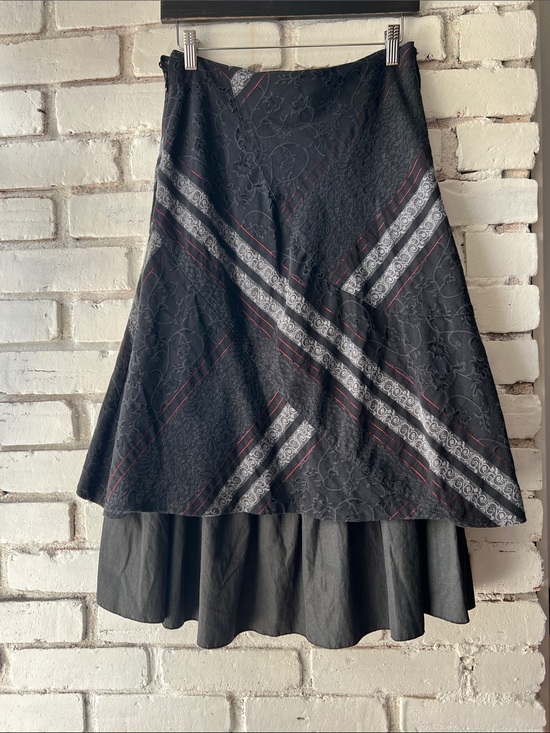 Tricotto Dresses & Skirts - Tricotto Black A-Line Skirt with Gray Stripe and Red Pinstripe Accents